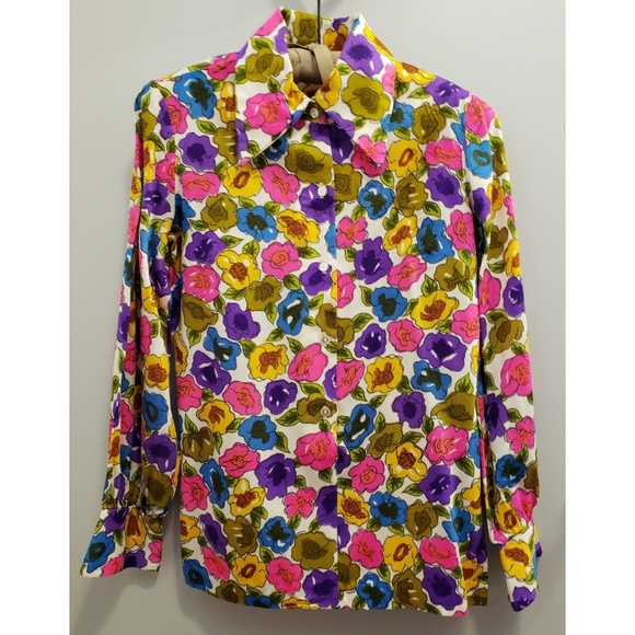 Alex Coleman of California Tops - 1960's maximalist vintage floral button down blouse